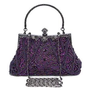 Vintage Beaded Clutch Evening Bag, Purple